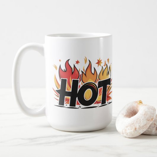 HETE Tekst met Flames Graphic Art Koffiemok (Met donut)