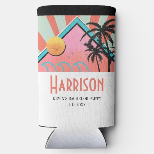 Hete Tropische Strand Bachelorfeest Seltzer Blikjeskoeler (Achterkant)