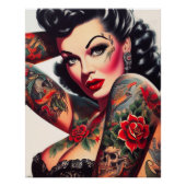 Hete vintage getatoeëerde pin-up perfect poster (Voorkant)