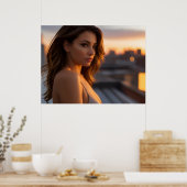 Hete vrouw op dak poster (Keuken)