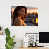 Hete vrouw op dak poster (Thuiskantoor)