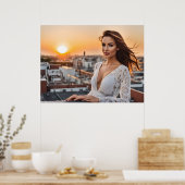 Hete vrouw op dak poster (Keuken)