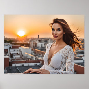 Hete vrouw op dak poster