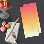 Hete zomer-ID741 van het trottoir Menu<br><div class="desc">De achtergrond voor de stukken in deze minimalistische trouwset is een oogstende gradiënt van kleuren van diep roos roze door tangerine en geel tot wit. De hier getoonde trouwmenukaart is voorzien van een strakke, moderne lay-out en een hedendaagse sans serif lettertype om het aantrekkingskracht ervan aan te vullen. Voeg eenvoudig...</div>