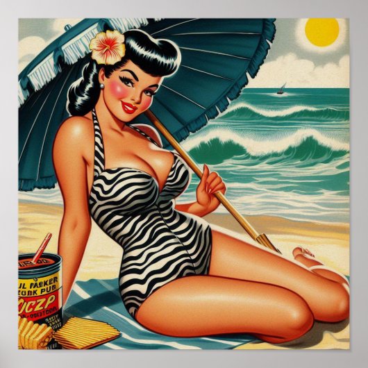 Hete Zomer Strand Pin-up Poster (Voorkant)