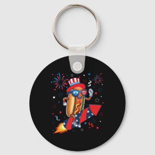 Hetehond 4 juli Patriottische Raket En Vuurwerk  Sleutelhanger