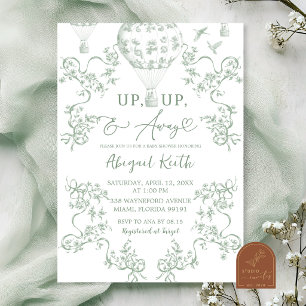 Hetekleurige ballon saliegroene toile babyborrel kaart