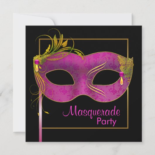Hetelingsroze Maskerade Feest Kaart (Voorkant)