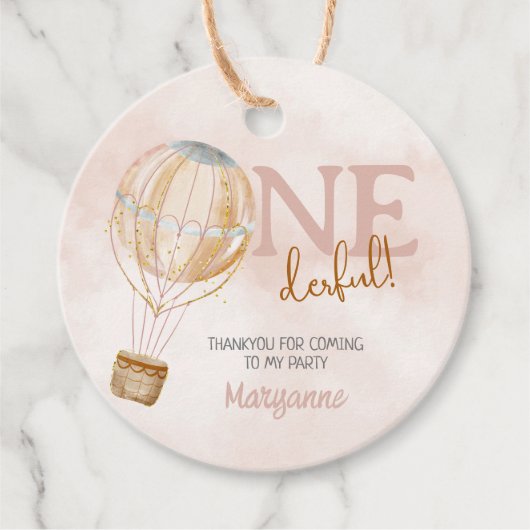 Heteluchtballon 1e verjaardag Bedankt Bedankjes Labels (Voorkant)