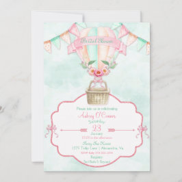 Heteluchtballon Aquarel Roze Mint Perzik Kaart