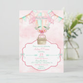 Heteluchtballon Aquarel Roze Mint Perzik Kaart (Staand voorkant)