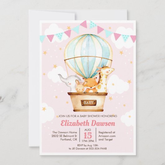 Heteluchtballon Baby Shower Uitnodiging (Voorkant)