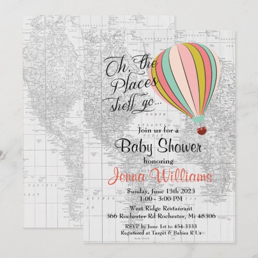 Heteluchtballon Baby Shower Uitnodiging (Voorkant / Achterkant)