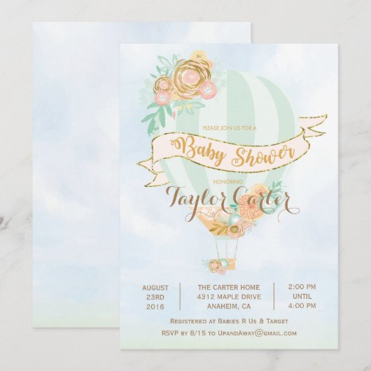 Heteluchtballon Baby Shower Uitnodiging (Voorkant / Achterkant)