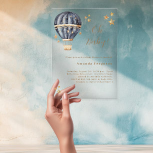 Heteluchtballon blauwe jongen sterren Baby Shower Acryl Uitnodigingen