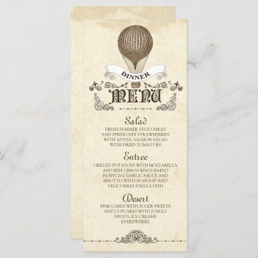  heteluchtballon bruiloft diner menu (Voorkant / Achterkant)