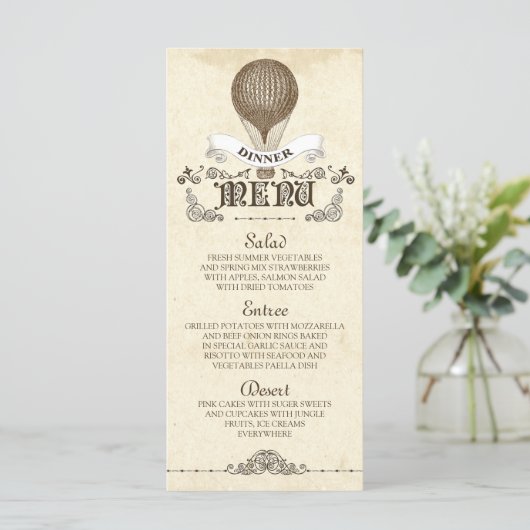  heteluchtballon bruiloft diner menu (Staand voorkant)