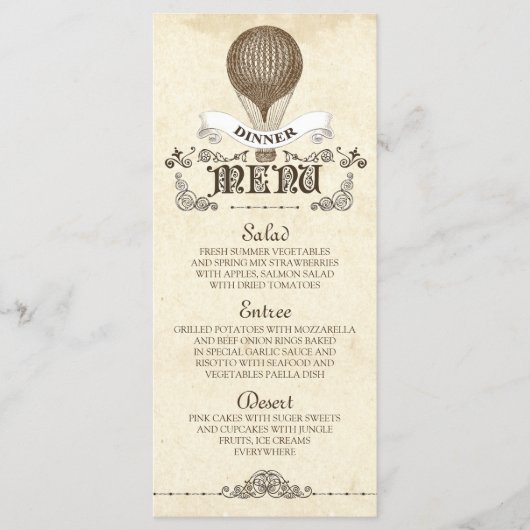  heteluchtballon bruiloft diner menu (Voorkant)