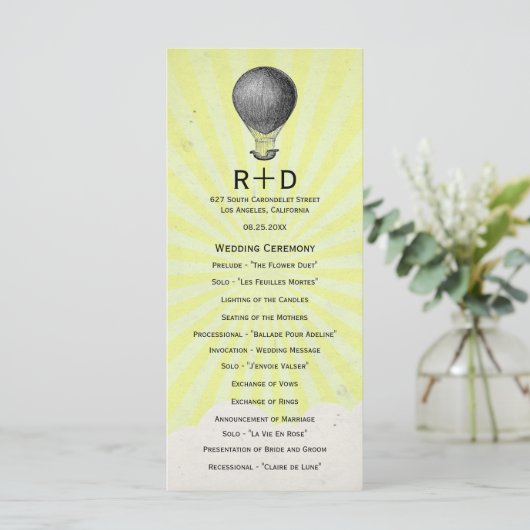  heteluchtballon bruiloft programma programmakaart (Staand voorkant)