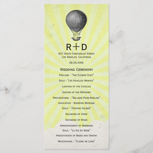 heteluchtballon bruiloft programma programmakaart (Voorkant)