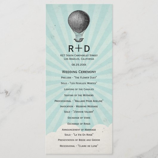  heteluchtballon bruiloft programma programmakaart (Voorkant)