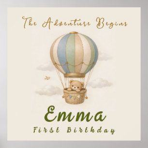 Heteluchtballon Eerste Verjaardag Poster