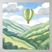 Heteluchtballon | Groen Waterverf Landschap Poster (Voorkant)