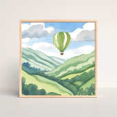 Heteluchtballon | Groen Waterverf Landschap Poster