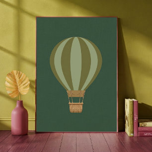 Heteluchtballon groene kinderkamer kunstprint poster