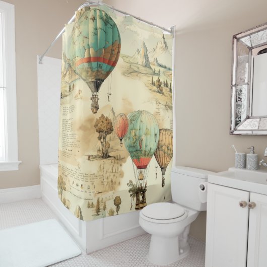 heteluchtballon in een sereen landschap (10) douchegordijn (In situ)