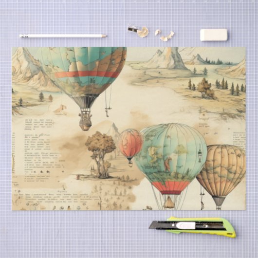 heteluchtballon in een sereen landschap (10) tissuepapier (Craft)