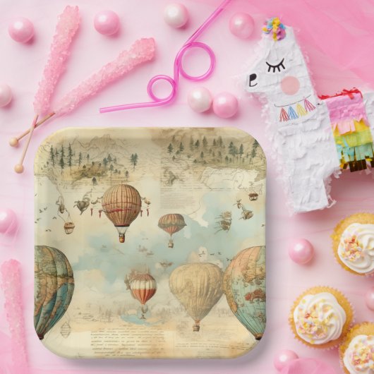  heteluchtballon in een sereen landschap (11) papieren bordje (Feest)