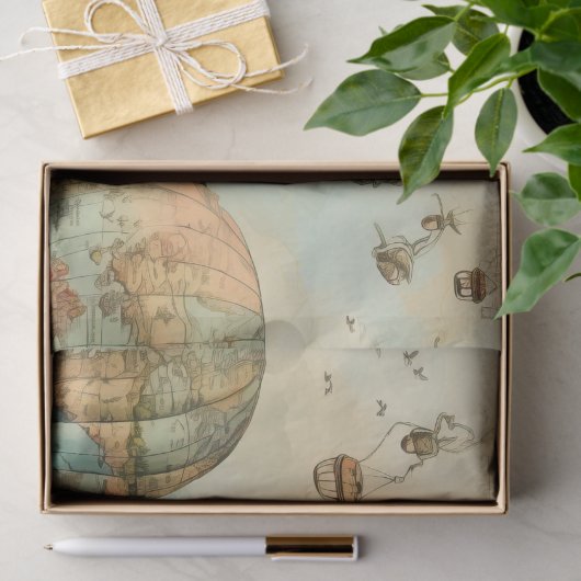  heteluchtballon in een sereen landschap (11) tissuepapier (Geschenk)