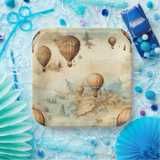 heteluchtballon in een sereen landschap (2) papieren bordje (Feest)