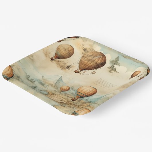 heteluchtballon in een sereen landschap (2) papieren bordje (Gebogen)