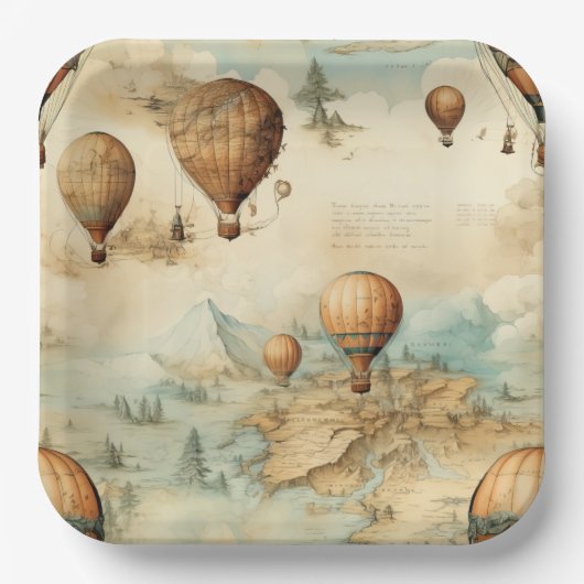 heteluchtballon in een sereen landschap (2) papieren bordje (Voorkant)