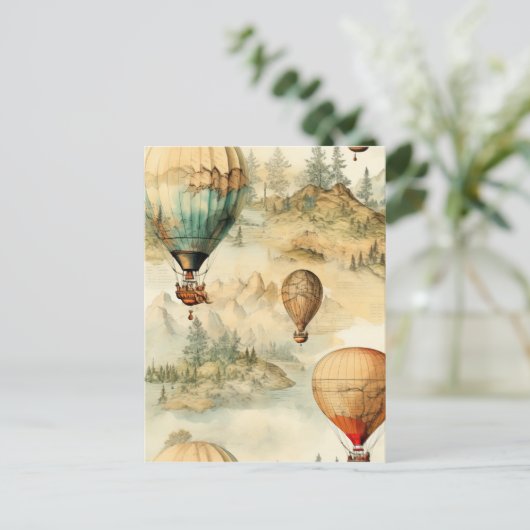  heteluchtballon in een sereen landschap (4) briefkaart (Staand voorkant)