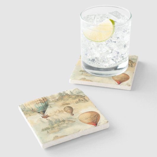  heteluchtballon in een sereen landschap (4) stenen onderzetter (Zijkant)