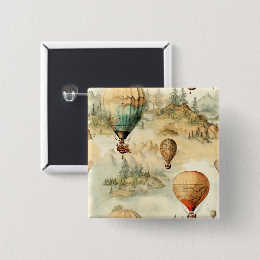 heteluchtballon in een sereen landschap (4) vierkante button 5,1 cm (Voorkant /achterkant)