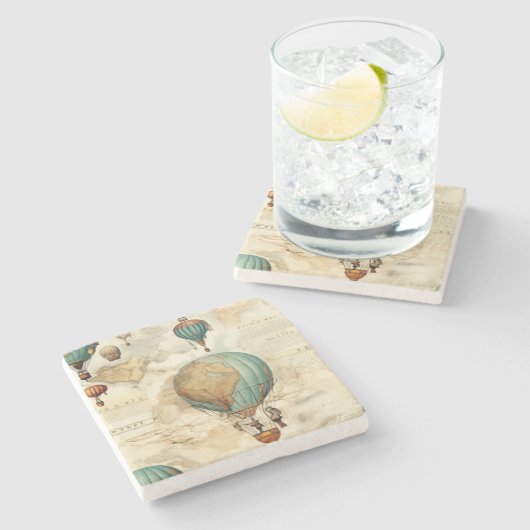  heteluchtballon in een sereen landschap (5) stenen onderzetter (Zijkant)