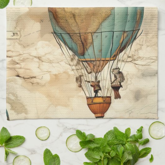 heteluchtballon in een sereen landschap (5) theedoek (Gevouwen)