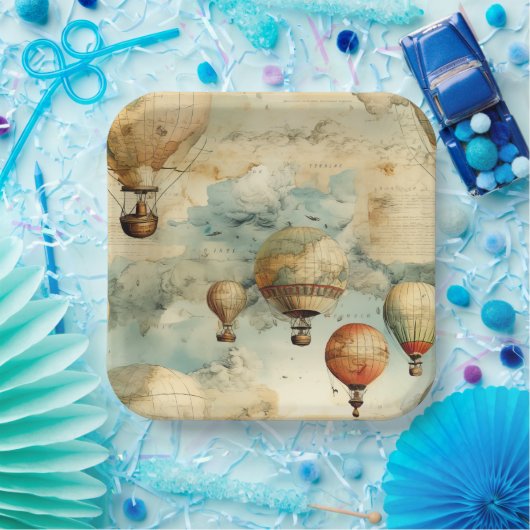 heteluchtballon in een sereen landschap (6) papieren bordje (Feest)