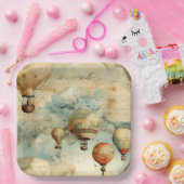 heteluchtballon in een sereen landschap (6) papieren bordje (Feest)