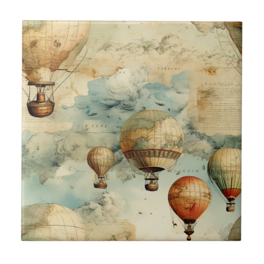 heteluchtballon in een sereen landschap (6) tegeltje (Voorkant)