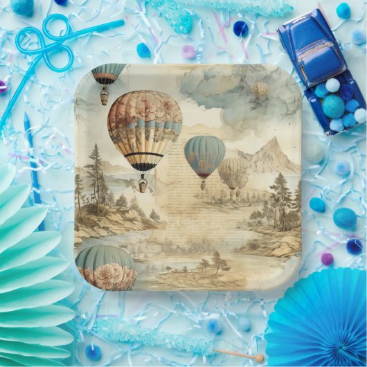 heteluchtballon in een sereen landschap (7) papieren bordje (Feest)