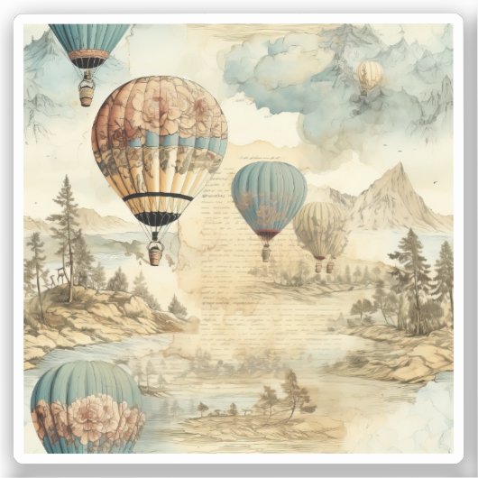  heteluchtballon in een sereen landschap (7) sticker (Voorkant)