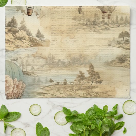  heteluchtballon in een sereen landschap (7) theedoek (Gevouwen)