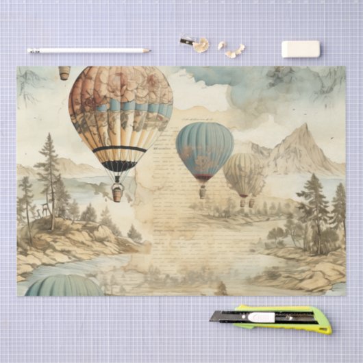  heteluchtballon in een sereen landschap (7) tissuepapier (Craft)