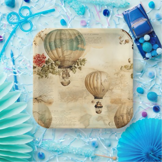 heteluchtballon in een sereen landschap (9) papieren bordje (Feest)