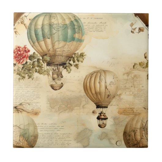 heteluchtballon in een sereen landschap (9) tegeltje (Voorkant)